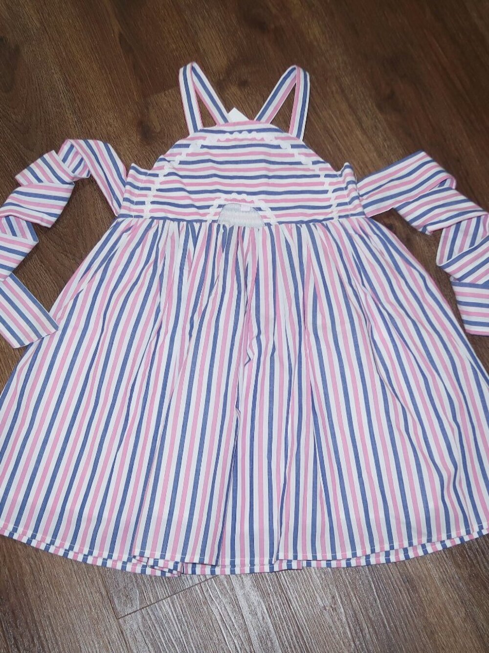 NWT Girls Smocked Sweets Pink Blue White Rainbow Stripes Sun Dress Summer sz 6/7